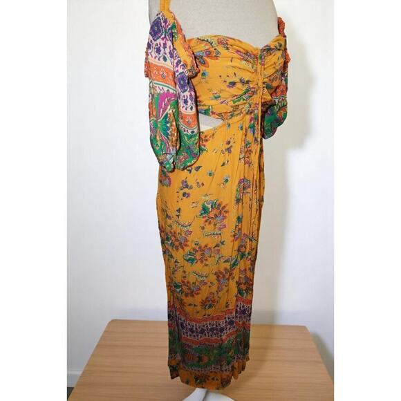 Free People Bali Citrus Skies Jumpsuit – Size L– Ruched Bodice, Cutouts, - Picture 9 of 15